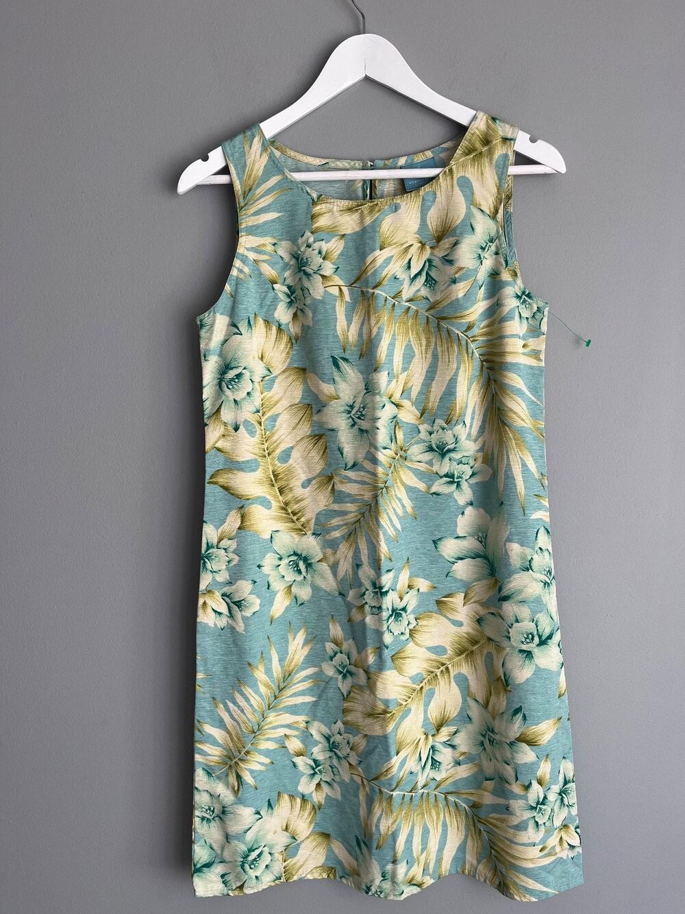 August Silk Women's 100% Silk Shift Dress Tropical Floral Aqua 6 Coastal Resort